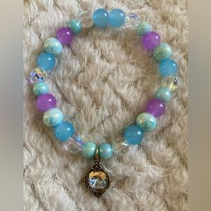 Handmade Blue and Purple Beaded Bracelet with Pendant